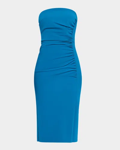 Chiara Boni La Petite Robe Strapless Ruched Bodycon Midi Dress In Blue