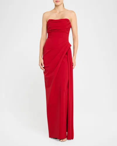 Chiara Boni La Petite Robe Strapless Ruched Column Gown In Scarlet