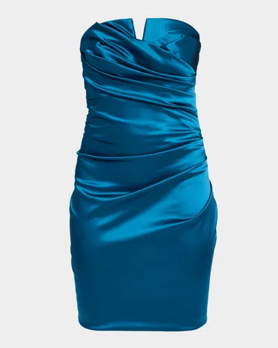 Chiara Boni La Petite Robe Strapless Ruched Satin Mini Dress In Blue