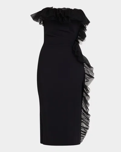 Chiara Boni La Petite Robe Strapless Ruffle-trim Bodycon Dress In Black