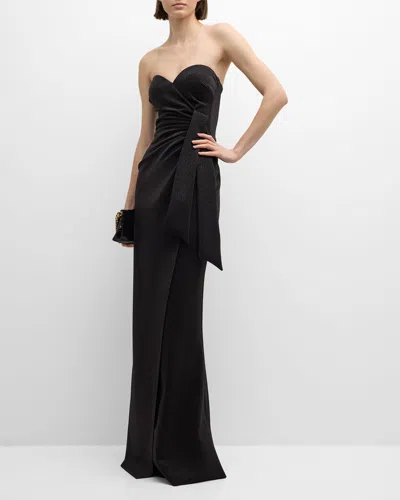 Chiara Boni La Petite Robe Strapless Shimmer Column Gown In Hematite