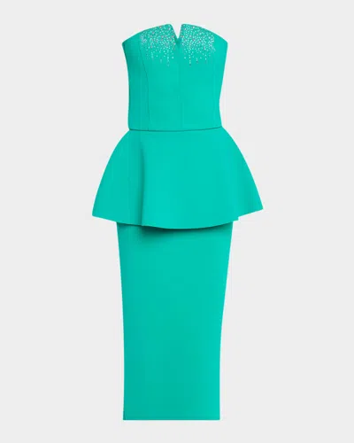 Chiara Boni La Petite Robe Strapless Stud-embellished Peplum Midi Dress In Emeraude
