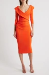 Chiara Boni La Petite Robe Suli Wrap Front Pleated Sheath Dress In Orange