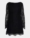 Chiara Boni La Petite Robe Surina Long Sleeve Scalloped Lace Short Dress In Black