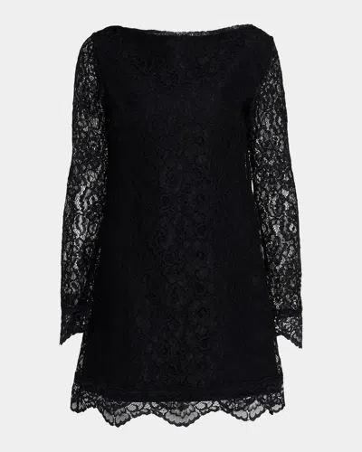 Chiara Boni La Petite Robe Surina Long Sleeve Scalloped Lace Short Dress In Black