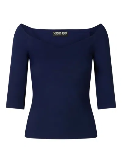 Chiara Boni La Petite Robe Sweetheart-neckline Three-quarter-sleeve Top In Blue