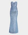 Chiara Boni La Petite Robe Sweetheart Sequin Column Gown In Blue