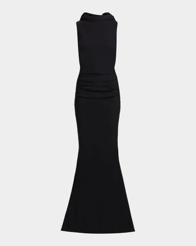 Chiara Boni La Petite Robe Taniko Embellished Low-back Jersey Gown In Black