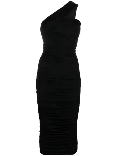 Chiara Boni La Petite Robe Tazia Ruched One-shoulder Midi Dress In Schwarz