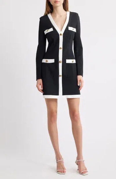 Chiara Boni La Petite Robe Toluke Bicolor Long Sleeve Minidress In Black