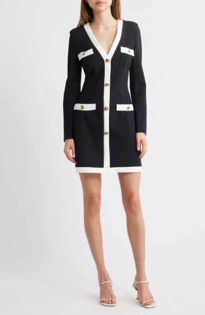 Chiara Boni La Petite Robe Toluke Bicolor Long Sleeve Minidress In Black + White