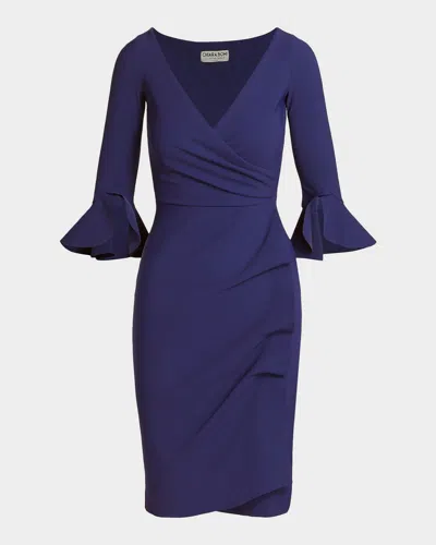 Chiara Boni La Petite Robe Triana Bell-sleeve Ruffle Bodycon Dress In Blue