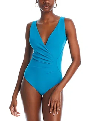 Chiara Boni La Petite Robe Verde Ruched One Piece Swimsuit In Mediterran