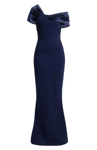 Chiara Boni La Petite Robe Vezia One-shoulder Mixed Media Gown In Blue