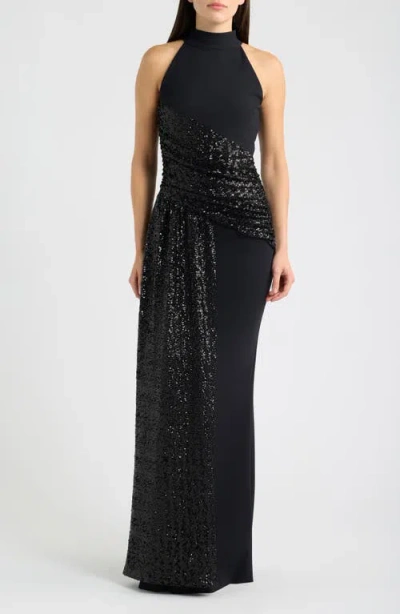 Chiara Boni La Petite Robe Virgo Sequin Drape Mermaid Gown In Black