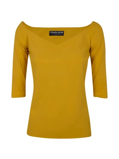 Chiara Boni La Petite Robe V-neck Long-sleeve Top In Yellow