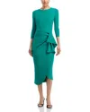 Chiara Boni La Petite Robe Wang 3/4 Sleeve Side Ruffle Dress In Green