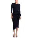 Chiara Boni La Petite Robe Wang 3/4 Sleeve Side Ruffle Dress In Black