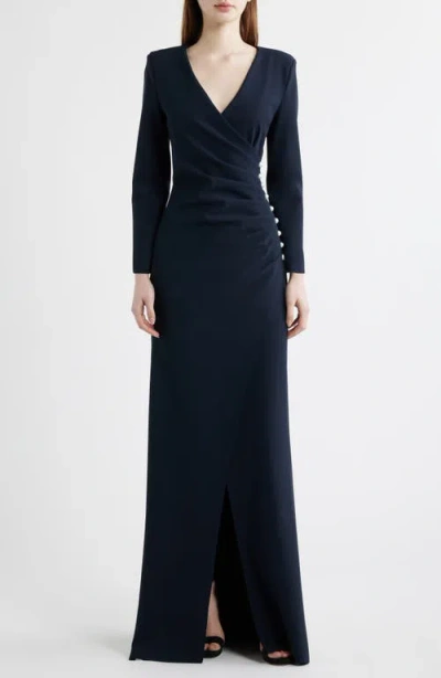 Chiara Boni La Petite Robe Wiesa Faux Pearl Detail Long Sleeve Gown In Black