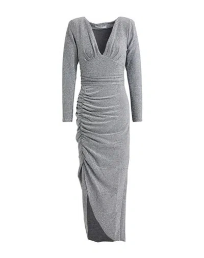 Chiara Boni La Petite Robe Woman Midi Dress Silver Size 6 Polyester, Viscose, Polyamide, Metallic Po In Gray