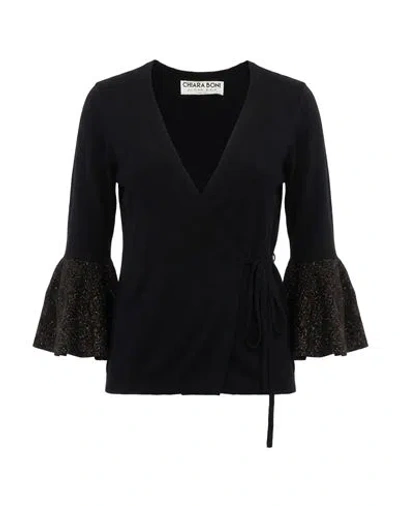 Chiara Boni La Petite Robe Woman Wrap Cardigans Black Size M Wool, Viscose, Cashmere, Polyamide, Met