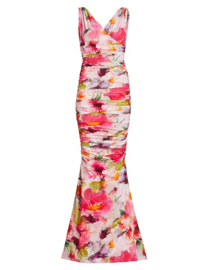 Chiara Boni La Petite Robe Women's Barbe Ruched Floral Gown In Summer Roses Pink