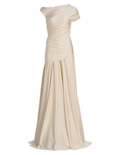 Chiara Boni La Petite Robe Becia Ruched One-shoulder Satin Gown In Neutral