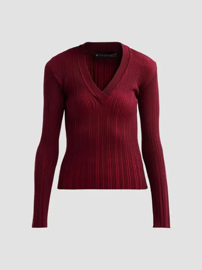 Chiara Boni La Petite Robe Women's Briar Rib-knit V-neck Top In Burgundy