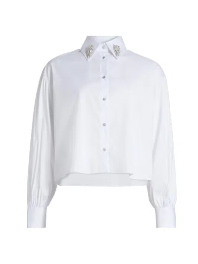 Chiara Boni La Petite Robe Women's Crystal-embellished Cotton-blend Shirt In White