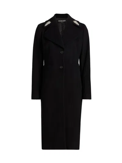 Chiara Boni La Petite Robe Women's Erbert Embellished Virgin Wool-blend Single-breasted Coat In Black