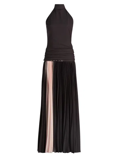 Chiara Boni La Petite Robe Etani Plisse Drop-waist Halter Gown In Burgundy