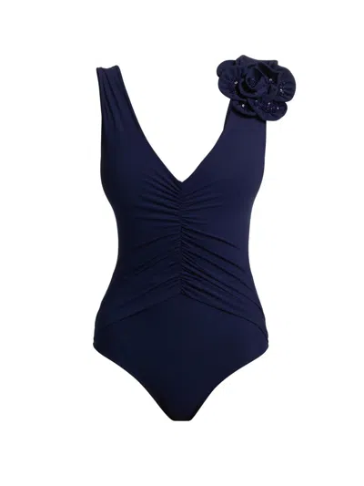 Chiara Boni La Petite Robe Women's Feba Sequin-embellished Rosette One-piece Swimsuit In Blue