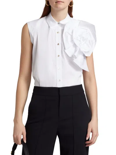Chiara Boni La Petite Robe Women's Fusina Rosette-accent Cotton Button-front Top In White