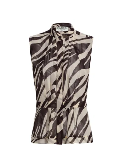 Chiara Boni La Petite Robe Women's Gentia Abstract Georgette Button-down Blouse In Brown