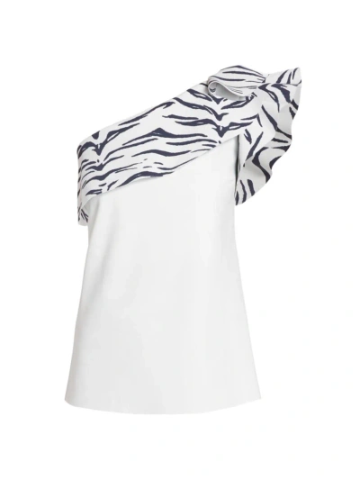 Chiara Boni La Petite Robe Women's Kikina Zebra Print One-shoulder Top In White Navy Tiger