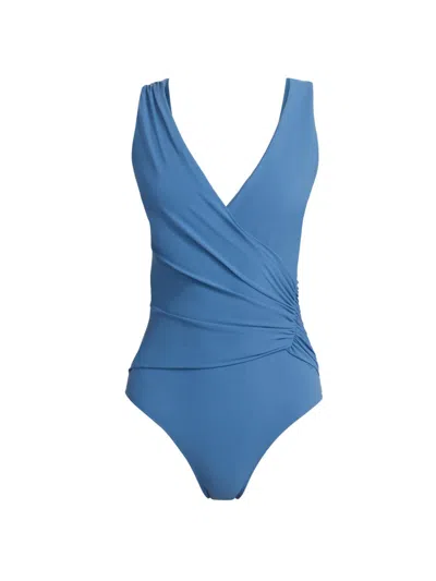 Chiara Boni La Petite Robe Women's Madle Faux-wrap V-neck One-piece Swimsuit In Blue