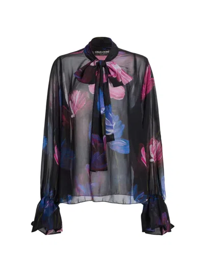Chiara Boni La Petite Robe Women's Mihai Floral Chiffon Tieneck Blouse In Black