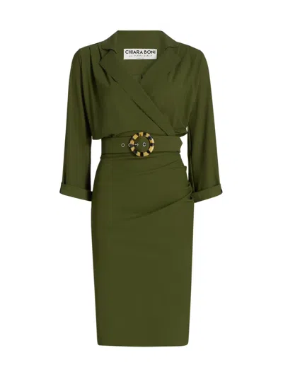 Chiara Boni La Petite Robe Minao Belted Faux-wrap Dress In Green