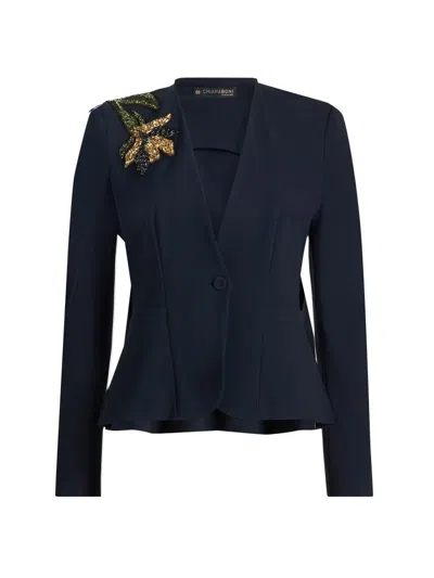 Chiara Boni La Petite Robe Women's Momby Embellished Collarless Blazer In Blue