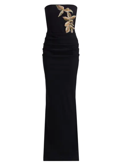 Chiara Boni La Petite Robe Nitra Strapless Bead Applique Column Gown In Black