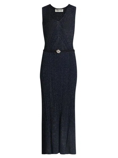Chiara Boni La Petite Robe Risse Metallic Knit Star Midi-dress In Black