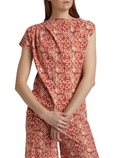 Chiara Boni La Petite Robe Women's Teruo Asymmetric Geometric Jersey Blouse In Red