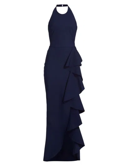 Chiara Boni La Petite Robe Women's Thomas Ruffled Halter Gown In Blue Notte