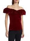 Chiara Boni La Petite Robe Women's Usla Ruffled Velvet Top In Red
