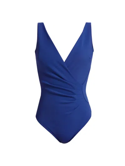 Chiara Boni La Petite Robe Women's Verde Surplice One-piece Swimsuit In Blue