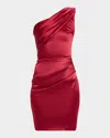 Chiara Boni La Petite Robe Zenax One-shoulder Short Satin Dress In Burgundy