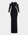 Chiara Boni La Petite Robe Zioni Off-shoulder Sequin Flower Long Gown In Black