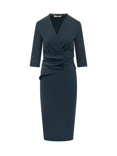 Chiara Boni Mini Draped Suit With V-neck In Dusk Blue