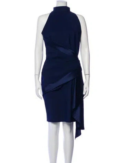 Pre-owned Chiara Boni Mock Neck Knee-length Dress In Blue