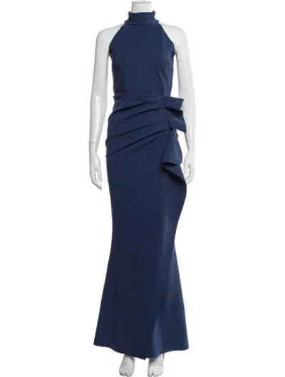 Pre-owned Chiara Boni Mock Neck Long Dress In Blue